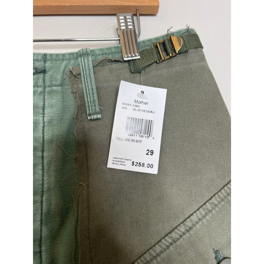 NWT Mother The G.I. Jane Cargo Pockets Cotton Mini Skirt Army Green Size: 29
